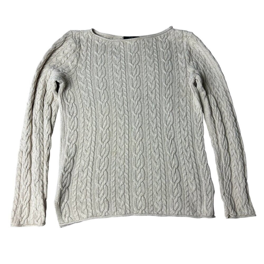 LRL Lauren Jeans Co Ralph Lauren Cream Cable Knit Cotton Boat Neck Sweater Sz M